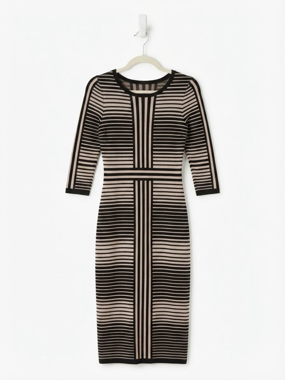 Taylor Black and Cream Striped Midi Dress